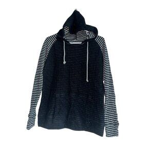Evy’s Tree The Rachel Hoodie M Black Gray Stripe Gauze Cotton Elbow Patch